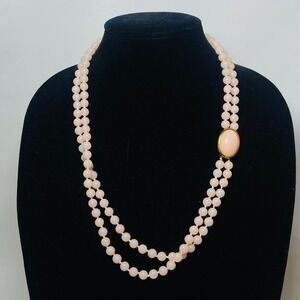 Vintage Signed TRIFARI Crown Double‎ Strand Pink Lucite Necklace